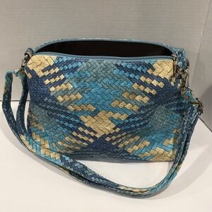 Elegant Olsen Blue and Beige Woven Shoulder Bag NWOT